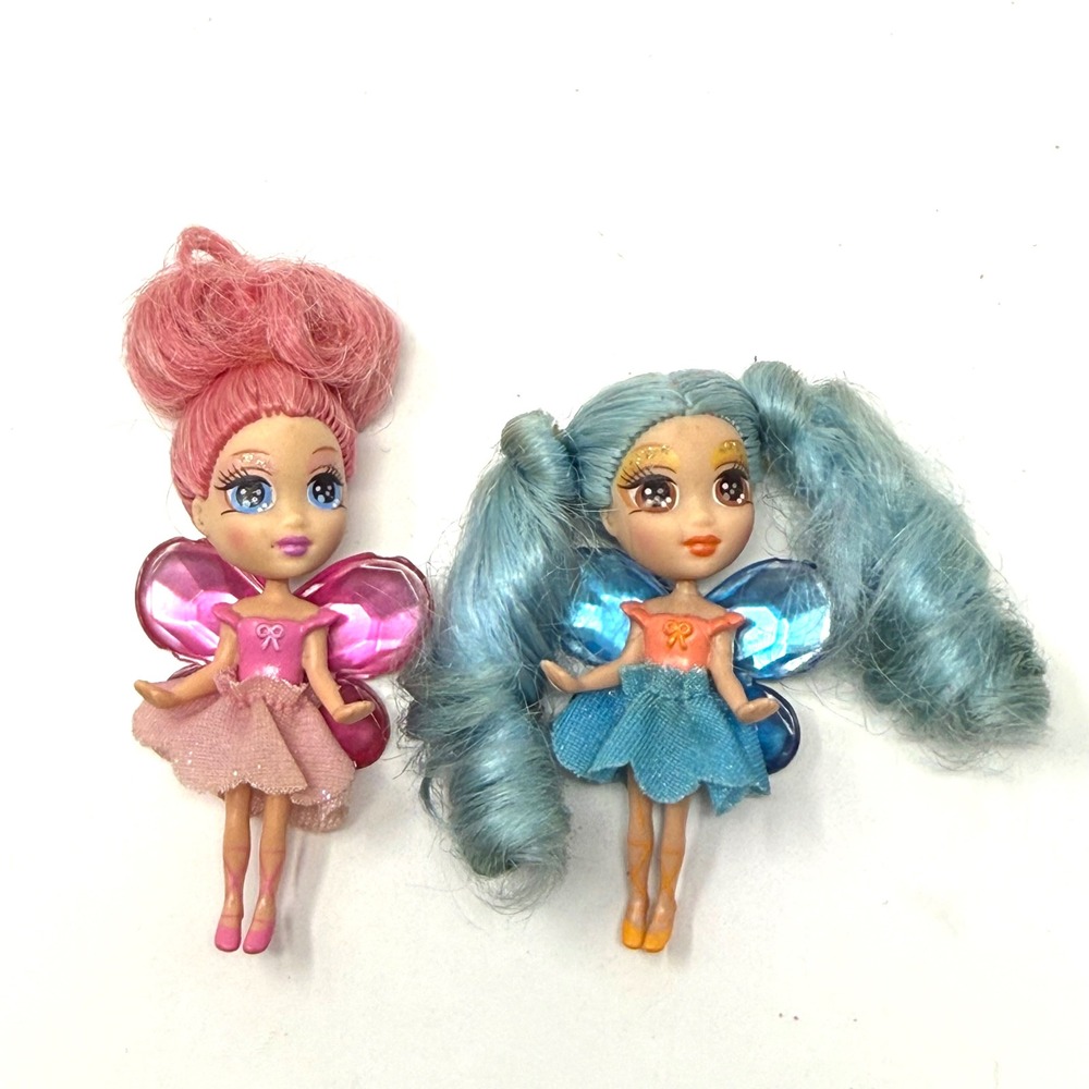 Barbie Fairytopia Mini Fairy Dolls Set of 2 Blue Pink No Ring